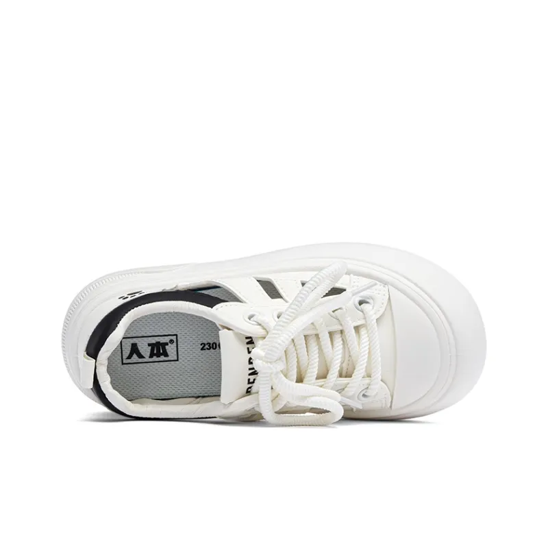 RENBEN Cushioning Abrasion Resistant Breathable Low Top Skateboard Shoes Women's White Black-3