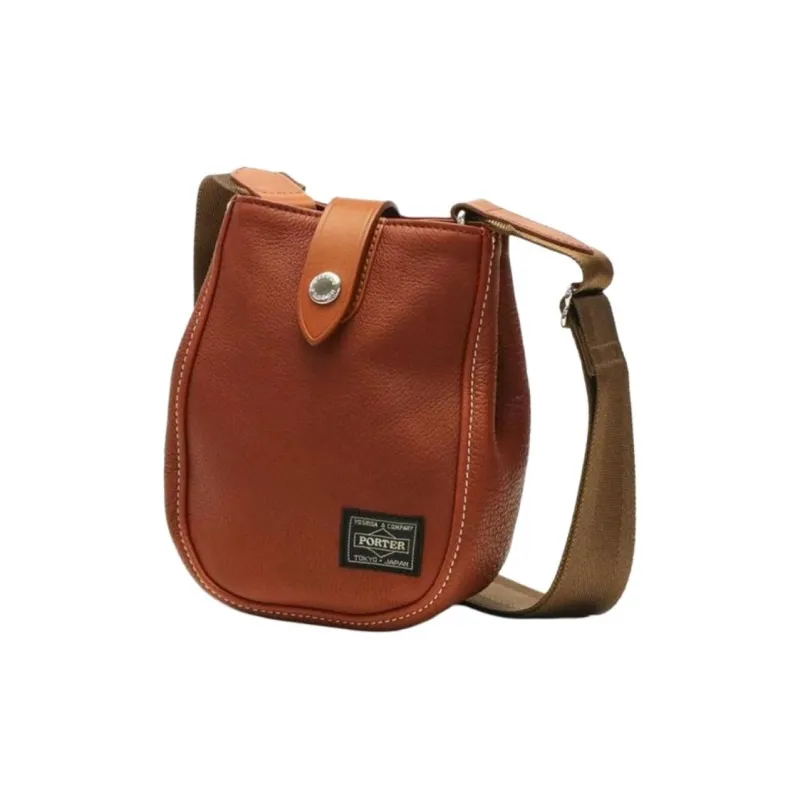 PORTER Cow Leather Shoulder Bag Men's Red Brown-0