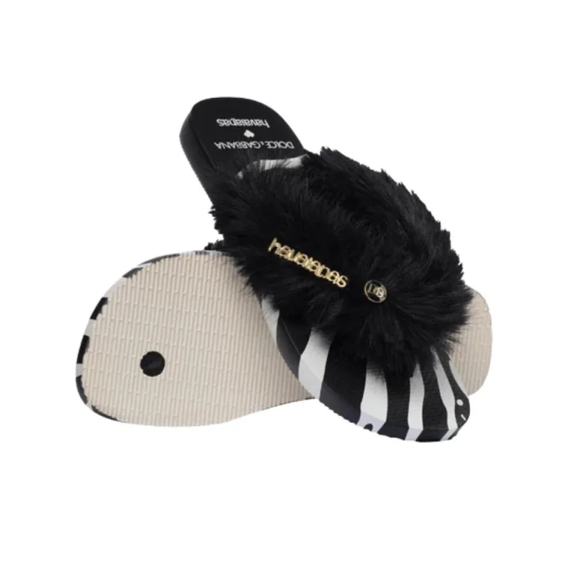Dolce&Gabbana x Havaianas Rubber Sole Abrasion Resistant Flip Flops Women's Black White-3