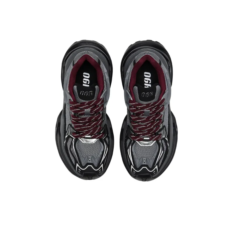 OGR ARK Og Black Grey Cushioning, Breathable, Height Increasing Low Top Chunky Sneakers Unisex Black Gray-3