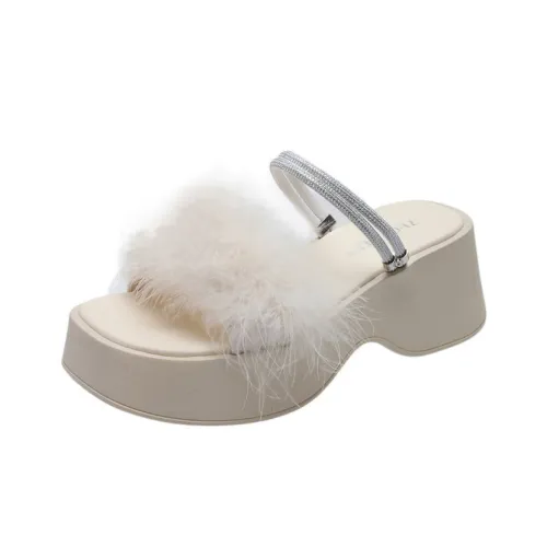 WUJI Rubber Sole Fuzzy Slip Resistant Abrasion Resistant Slide Slippers Women's