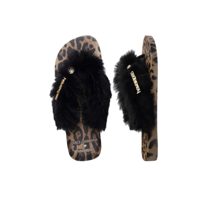 Dolce&Gabbana x Havaianas Abrasion Resistant Flip Flops Women's Black Brown-3