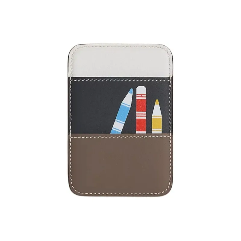 HERMES Magsafe Swift Calfskin Card Holder Women's Mist Gray & New White-0