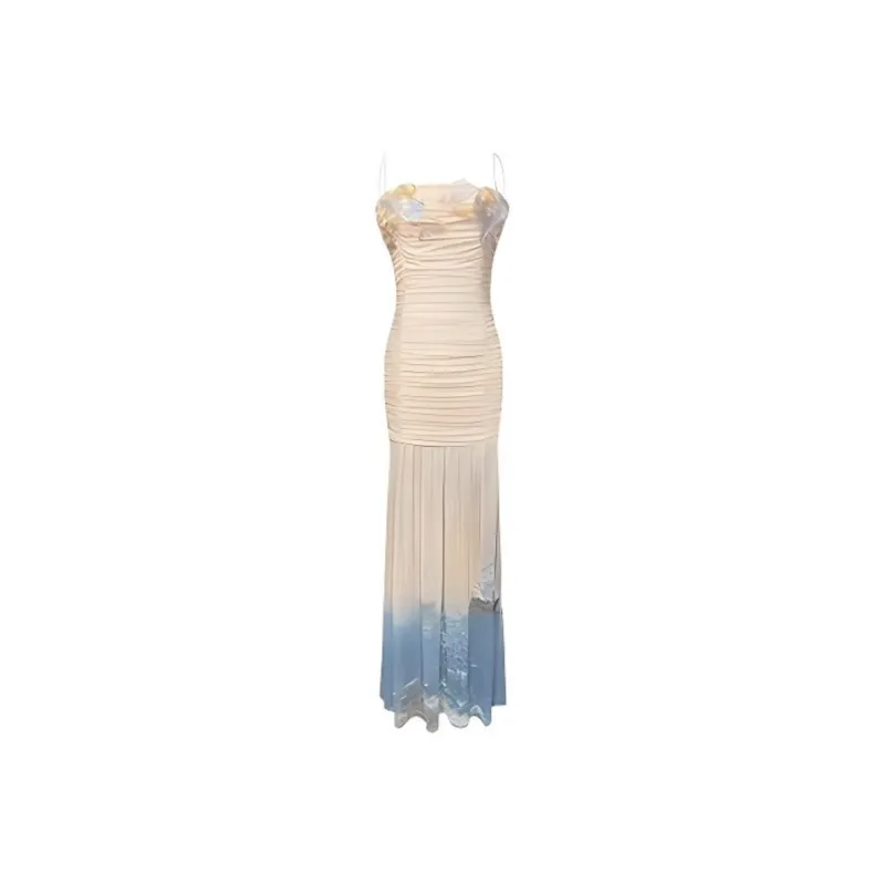 ADXKM Slip Dresses Women's Yellow Blue-0