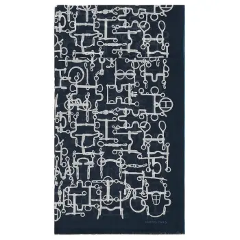 HERMES 100% 100% Cotton Knit Scarves Unisex Ocean Blue