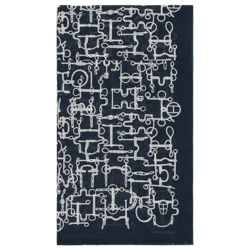 HERMES 100% 100% Cotton Knit Scarves Unisex Ocean Blue-0