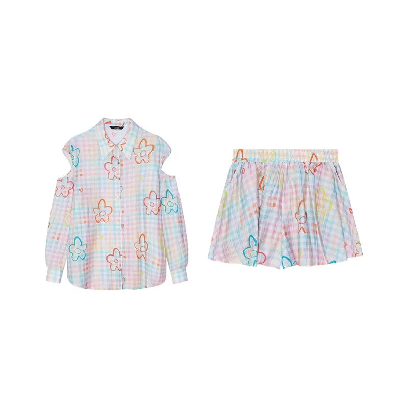 ELF SACK Casual Suits Women's Floral Multicolor Plaid-0