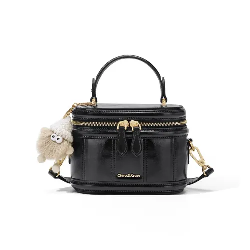 CinvaiKrose Synthetic Leather With Cow Leather Box Bag Handbag Small Size Women's Ecru/Black