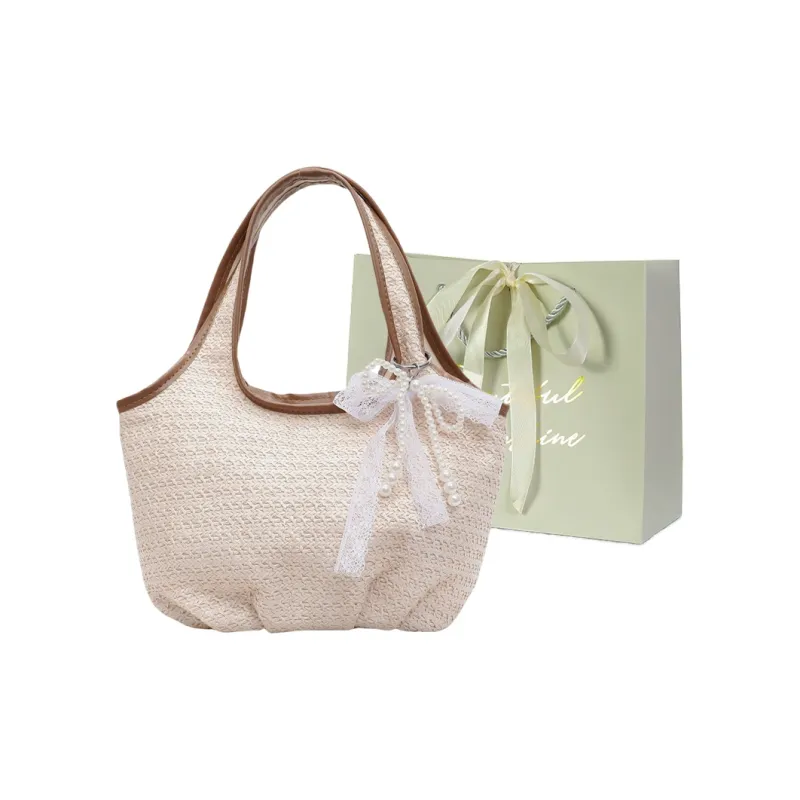JIANGLIDA Straw Woven Shoulder Bag Women's Beige/Brown-4