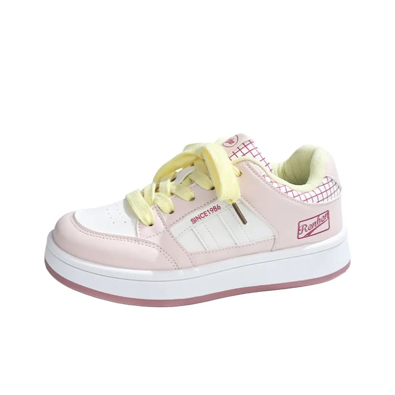 RENBEN Balance Height Increase Low Top Skateboard Shoes Women's Pink-1