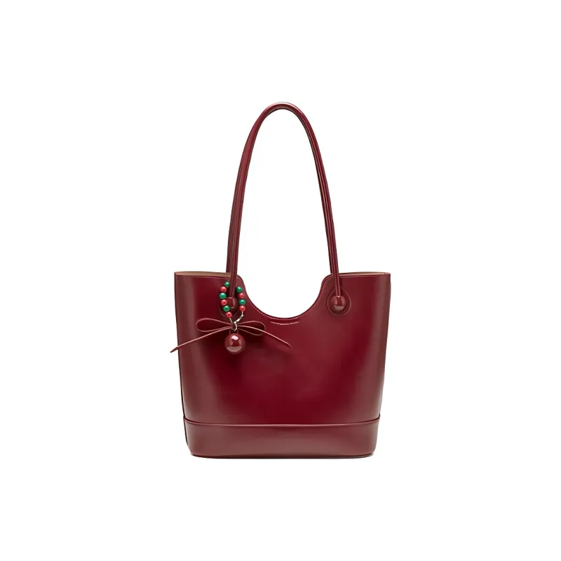 JOSINY Synthetic Leather Tote Bag, Shopping Bag, Shoulder Bag Large Size Women's Black/Burgundy-5