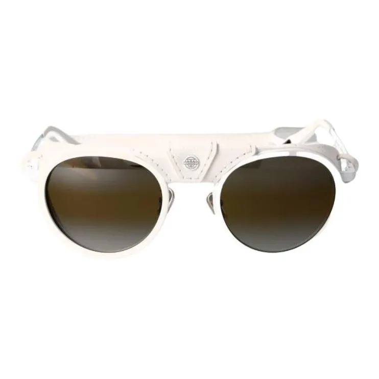 Vuarnet Leather Acetate Round Sunglasses Men's White-1