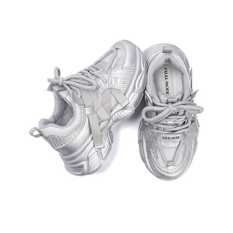 EXULL Q Cushioning, Abrasion Resistant, Height Increasing Low Top Chunky Sneakers Women's Gray-3