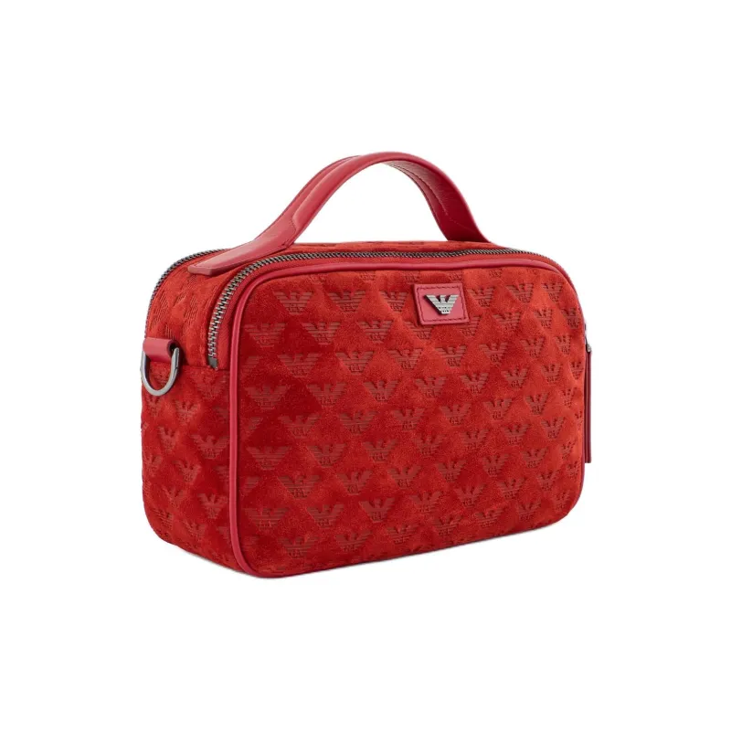 EMPORIO ARMANI Cow Leather Boston Bag, Shoulder Bag, Crossbody Bag, Handbag Men's Red-1