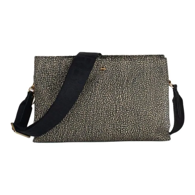 BORBONESE Polyester Shoulder Bag Medium Size Men's Black & Beige-0