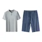 Men's Gray Blue Short-Sleeved Shirt+Navy Blue Shorts