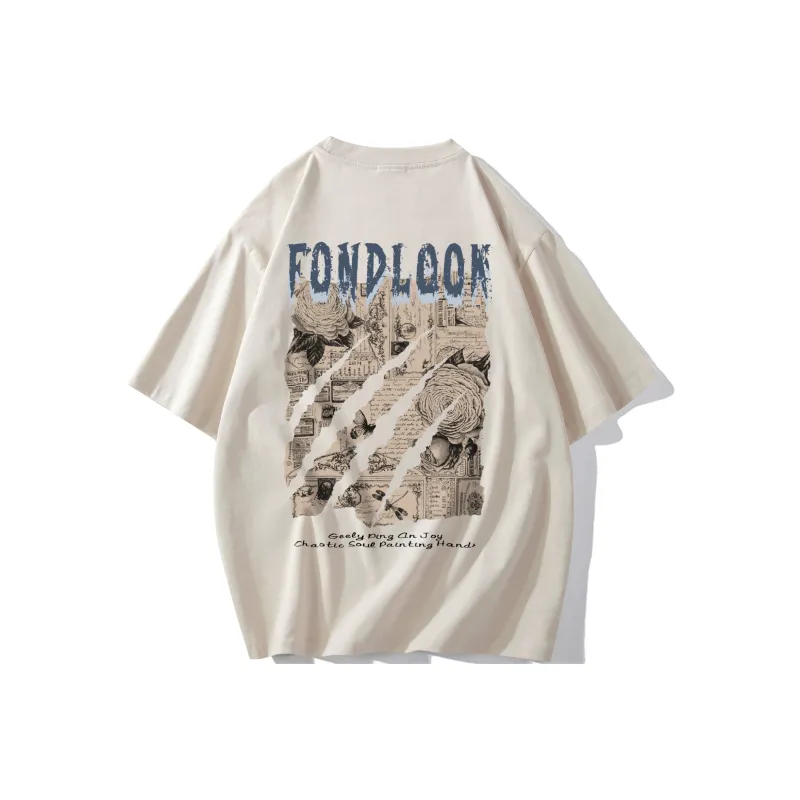 FONDLOOK T Shirts Unisex Light Beige Apricot-0