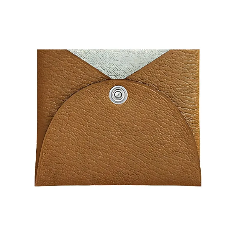 HERMES Bastia Mysore Goat Skin Card Holder, Coin Purse Women's Brown/Mint Green-3