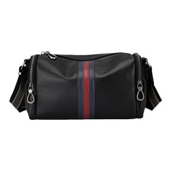 PESASRIE Top Grain Cow Leather Crossbody Bag, Shoulder Bag Men's Black