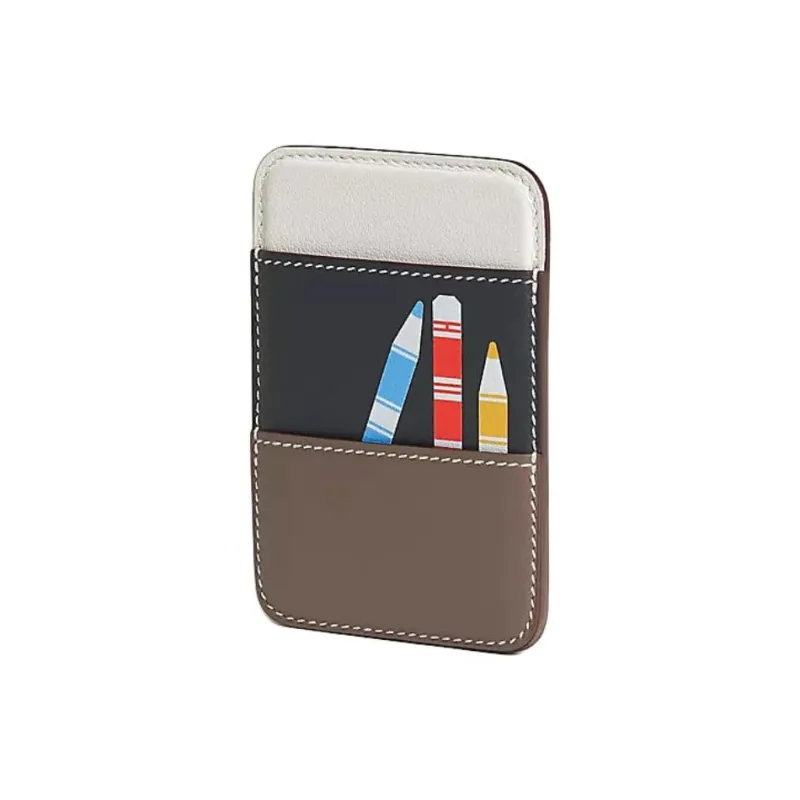 HERMES Magsafe Swift Calfskin Card Holder Women's Mist Gray & New White-1
