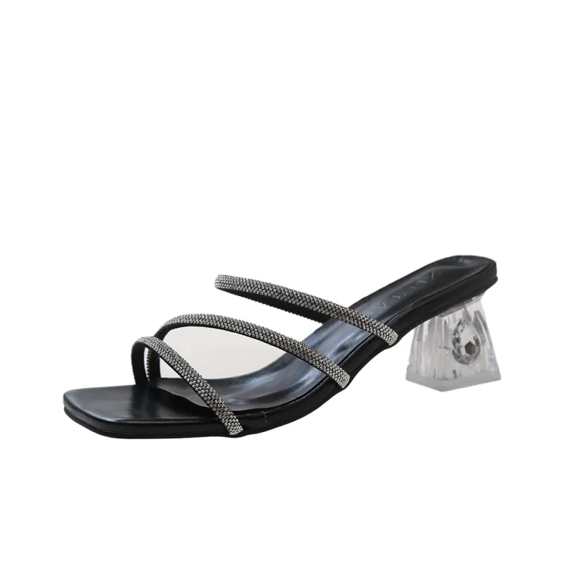 WUJI Rubber Sole Rhinestone Abrasion Resistant Slip Resistant Slide Slippers Women's-0