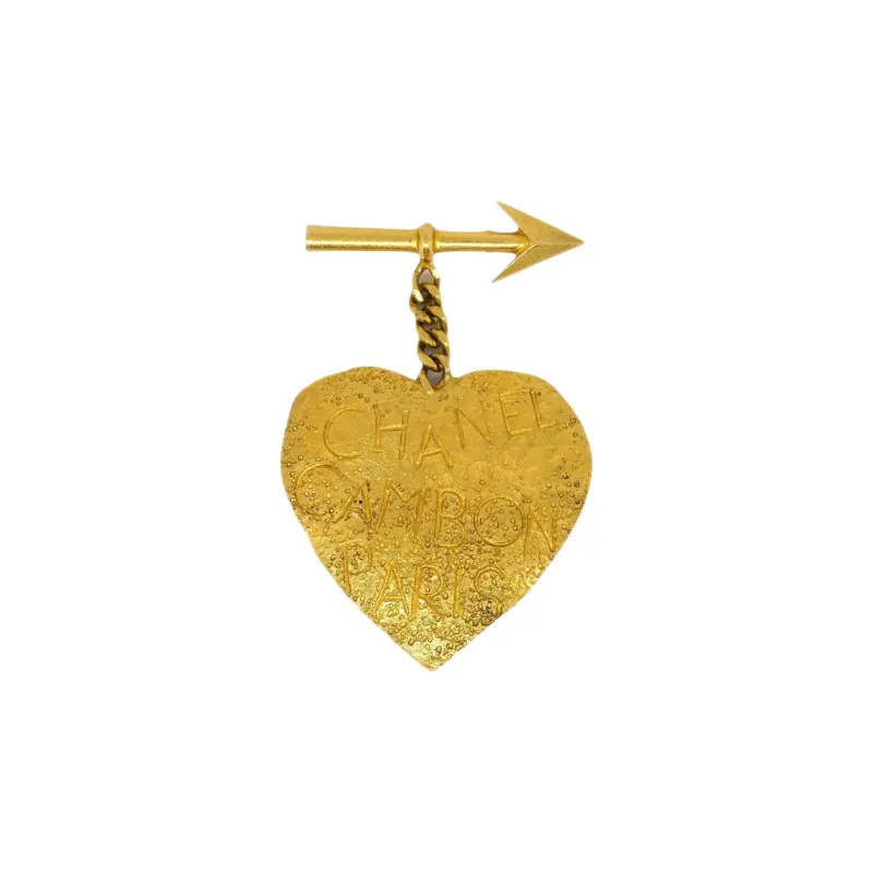 CHANEL 1993 Logo engraved Heart Brooch-0