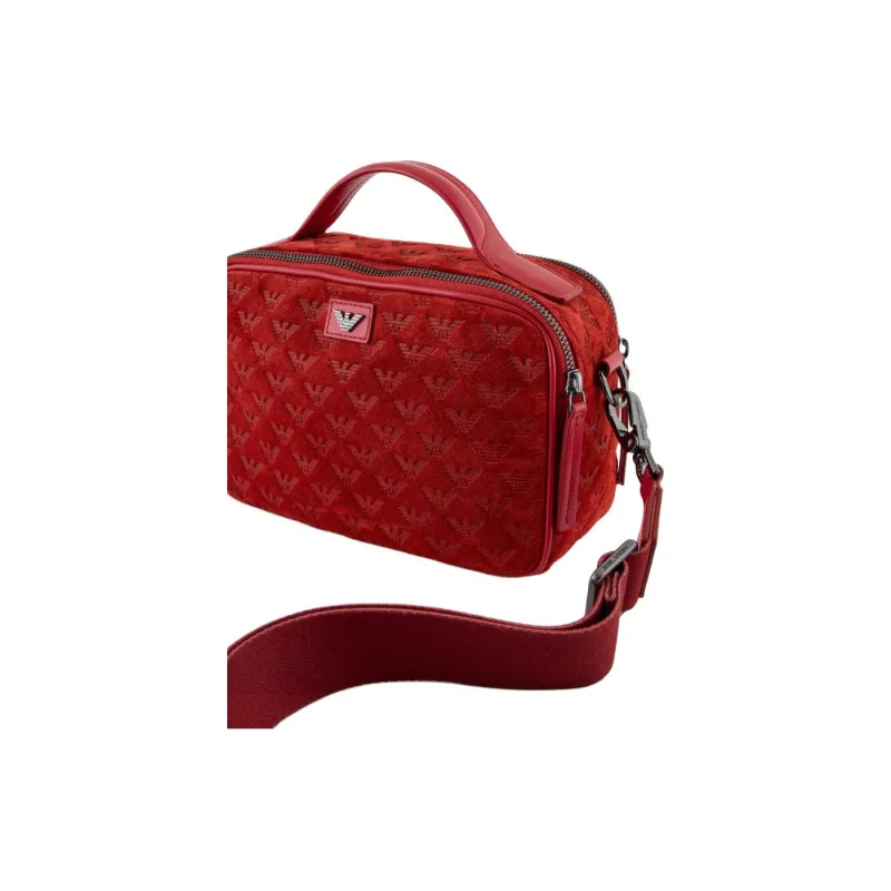 EMPORIO ARMANI Cow Leather Boston Bag, Shoulder Bag, Crossbody Bag, Handbag Men's Red-3