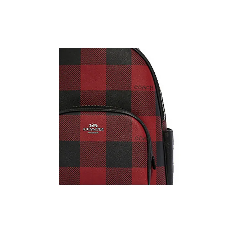COACH Court Canvas Backpack Regular Women's Black Red-4