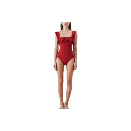 Visual Mood One piece Swimsuit Women's Red Ruffle Hem