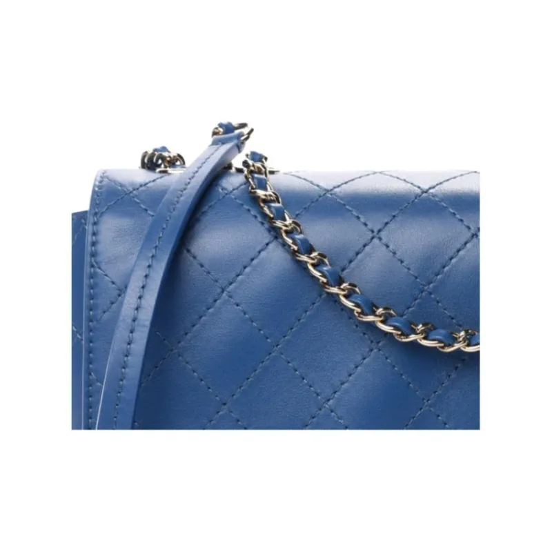 CHANEL Cow Leather Crossbody Bag, Shoulder Bag Women's Blue-1
