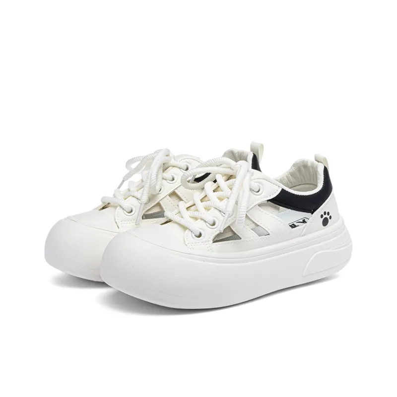 RENBEN Cushioning Abrasion Resistant Breathable Low Top Skateboard Shoes Women's White Black-2