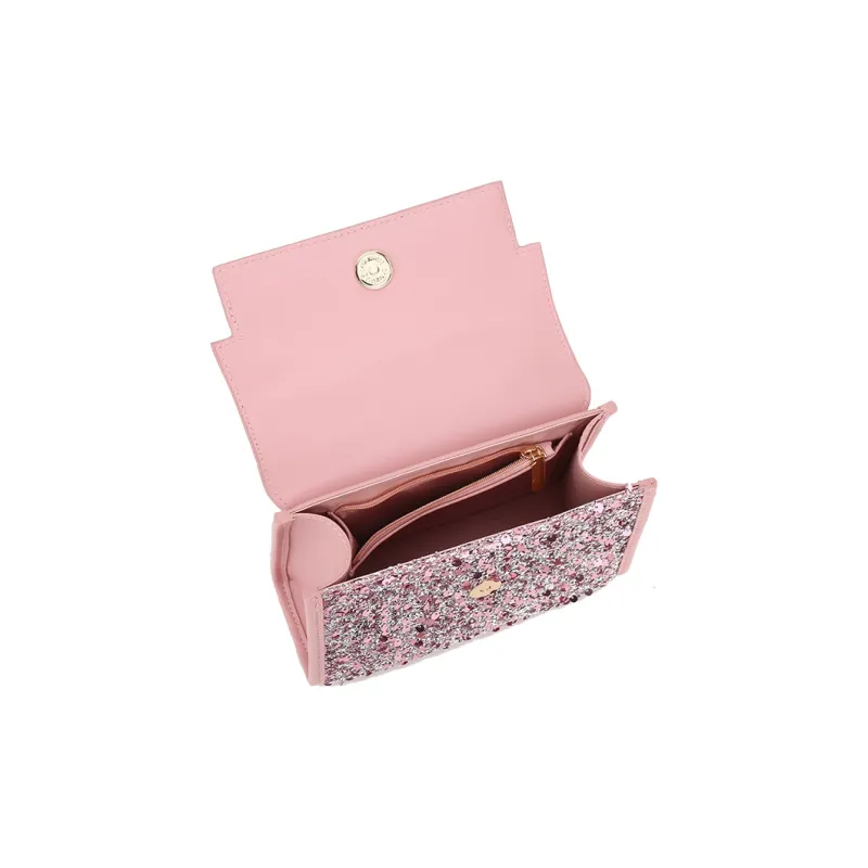 JANITINO PU One Shoulder Handbag Women's Pearl Sequin Pink-3