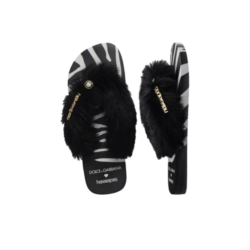 Dolce&Gabbana x Havaianas Rubber Sole Abrasion Resistant Flip Flops Women's Black White-2