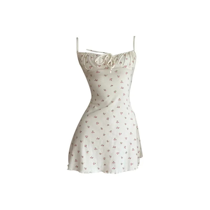 ADXKM Slip Dresses Women's Beige With Small Floral Patterns-0