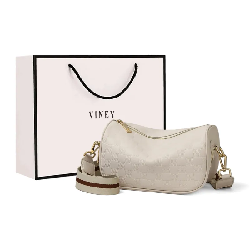 VINEY Cow Leather Shoulder Bag, Crossbody Bag Regular Women's Black/White-5