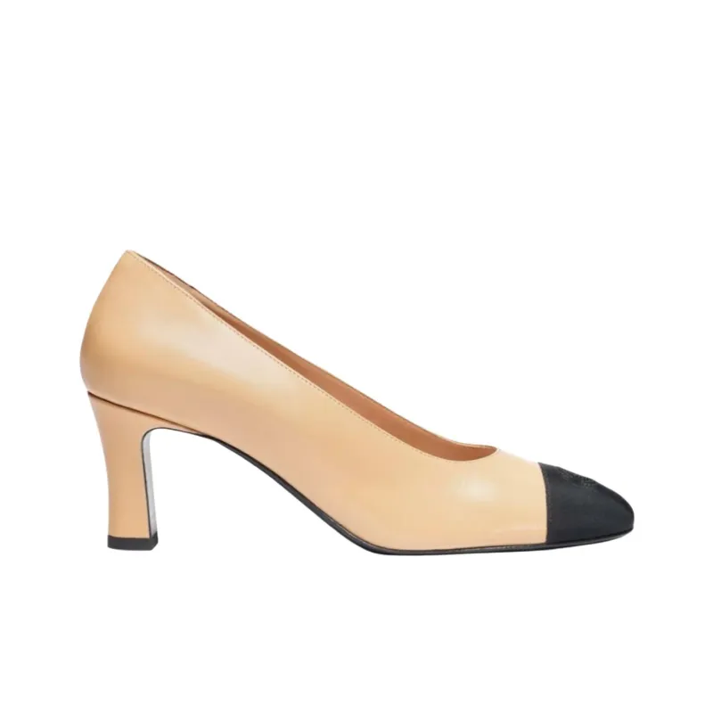 CHANEL 25P Spring Summer Chunky Heel High Heels 7cm Women's Beige-1