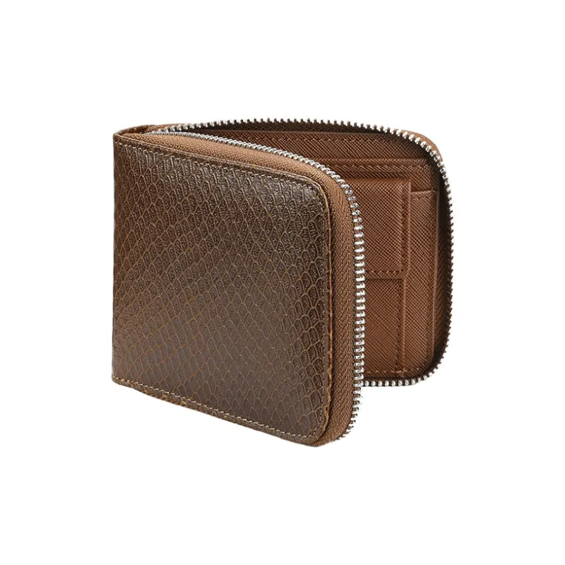 Yalu Polyester With Top Grain Cow Leather Wallet Unisex Black/Coffee/Light Brown-4