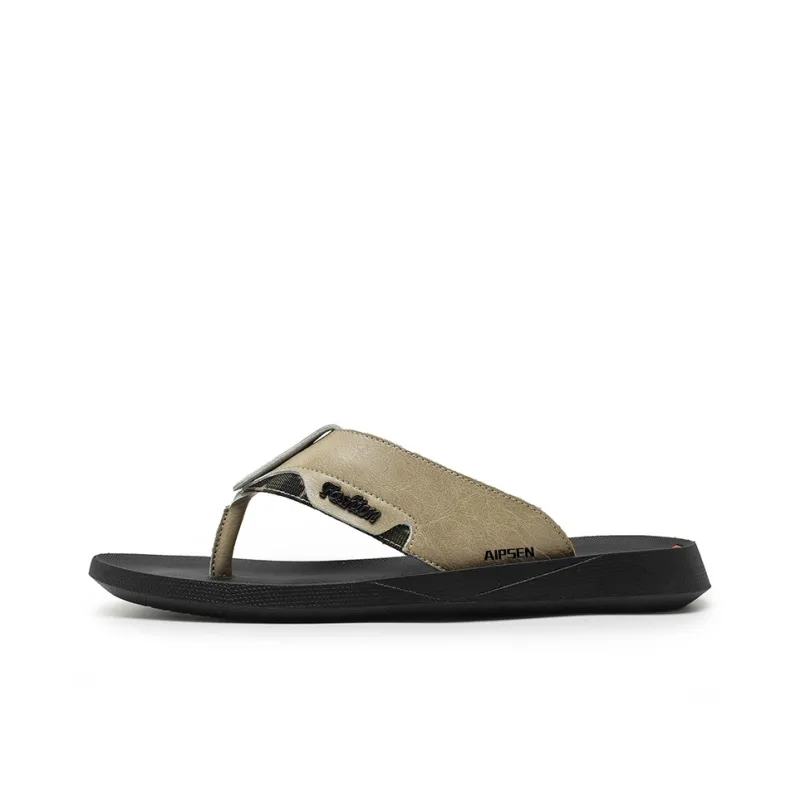 AIPSEN Rubber Sole Flip Flops Men's Khaki-0