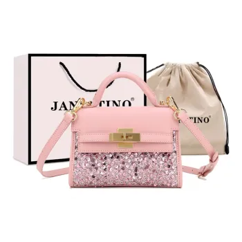JANITINO PU One Shoulder Handbag Women's Pearl Sequin Pink