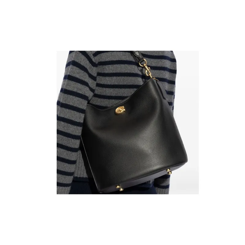 COACH Leather Bucket Bag, Shoulder Bag Medium Large Women's Black-3