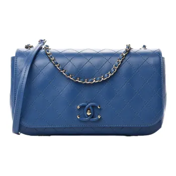 CHANEL Cow Leather Crossbody Bag, Shoulder Bag Women's Blue