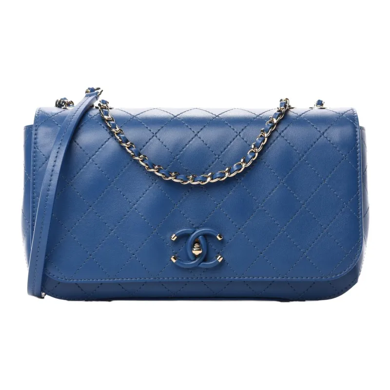 CHANEL Cow Leather Crossbody Bag, Shoulder Bag Women's Blue-0