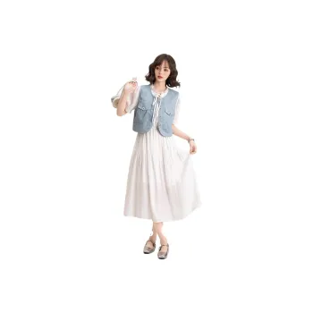 FAWENXIANGZI Two Piece Skirt Sets Women's Apricot+Light Blue