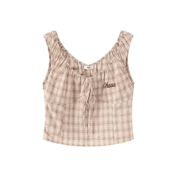 CHUU Chiffon Shirts Women's Coffee Plaid