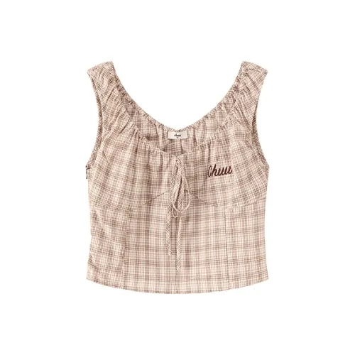 CHUU Chiffon Shirts Women's Coffee Plaid