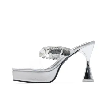 Take The Qin Rubber Sole Abrasion Resistant, Odor Resistant Slide Slippers Women's Silver