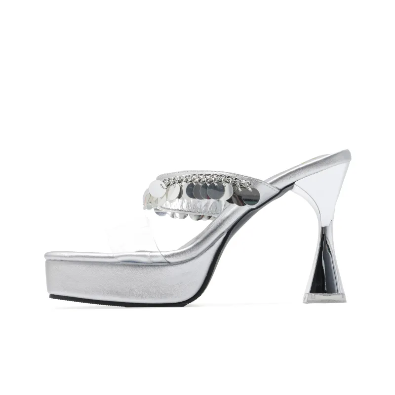 Take The Qin Rubber Sole Abrasion Resistant, Odor Resistant Slide Slippers Women's Silver-0