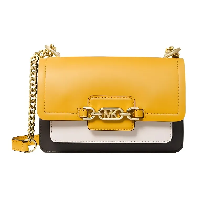 MICHAEL KORS Heather Cow Leather Crossbody Bag, Shoulder Bag Trumpets Women's Yellow & Black & White-0