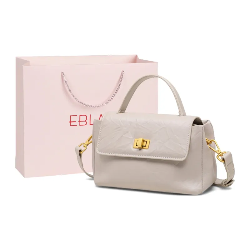 EBLAN Cow Leather Handbag Regular Women's Black/Ecru-5