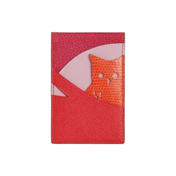 HERMES HISTOIRE NATURELLE Calfskin Card Holder Women's Red & Orange